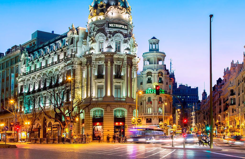 Madrid. La esquina de la Gran Vía y la calle Alcalá